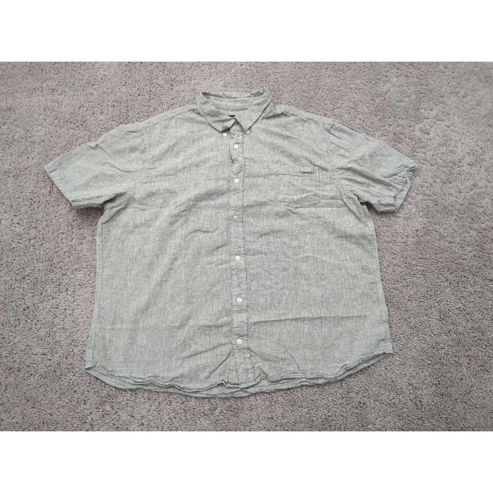 14th & Union Button Up Shirt Mens 2XL Gray Short Sleeve Linen Blend Trim Fit